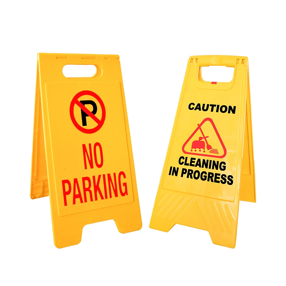 Yellow Plastic Foldable A-Shaped Sign Slip Carefully 1