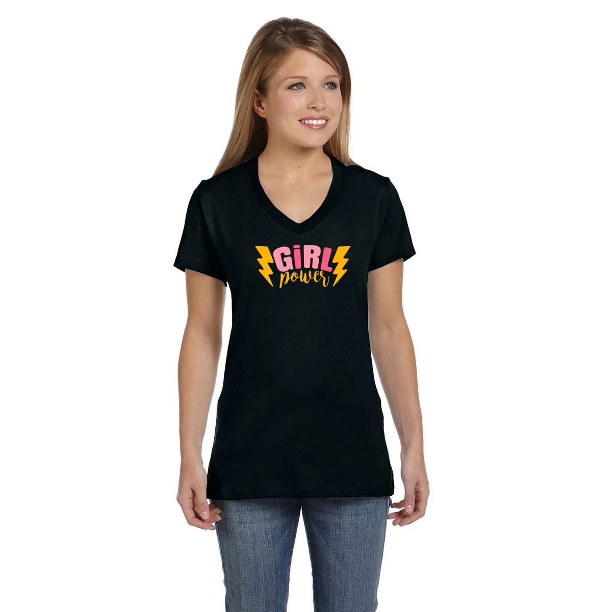 Hanes Ladies 4.5 oz.. 100% Ringspun Cotton V-Neck T-Shirt 1