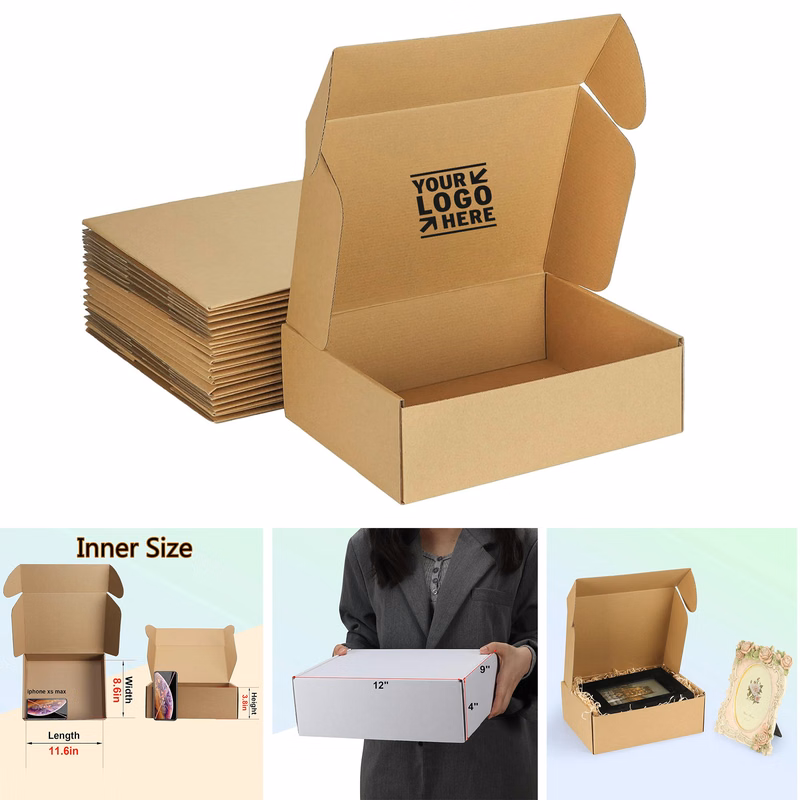 Easy to Assemble 12x9x4 Inches Mailer Packing Literature Corrugated Cardboard Shipping Box