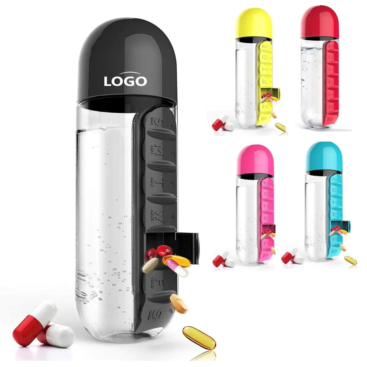 Daily Pill Box Organizer with Water Bottle 1