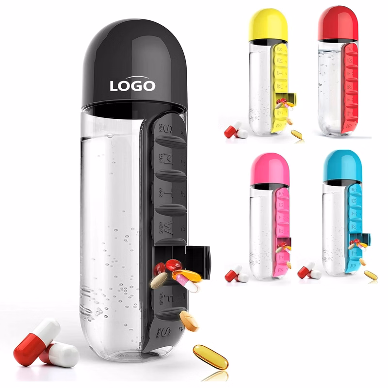 Daily Pill Box Organizer with Water Bottle