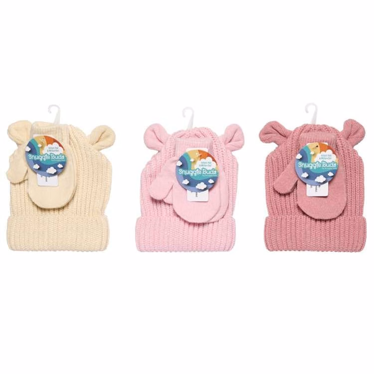 Infant/Toddler Girl Hats with Mouse Ears and Mitten Sets
