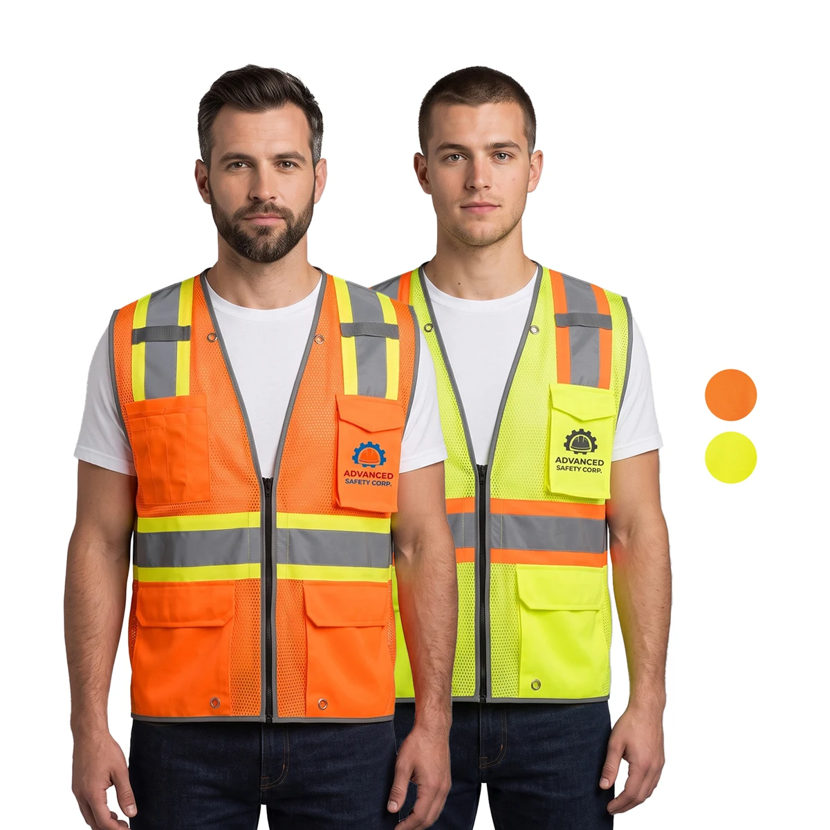 3.8 Oz. Polyester Class 2 Reflective Piping Cross Back Safety Vest With Dual Mic Tab & 4 Pockets 1