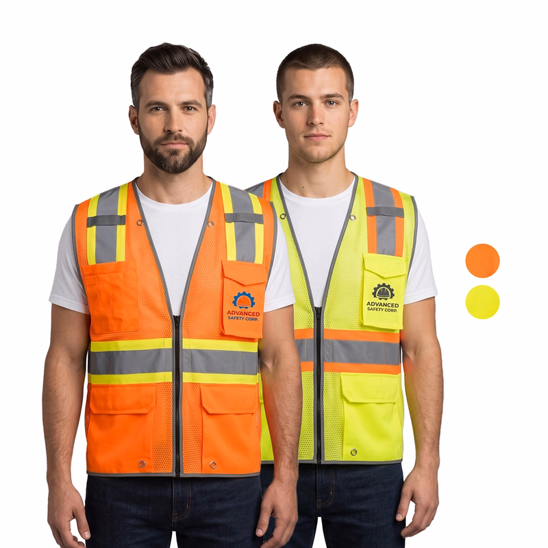 3.8 Oz. Polyester Class 2 Reflective Piping Cross Back Safety Vest With Dual Mic Tab & 4 Pockets