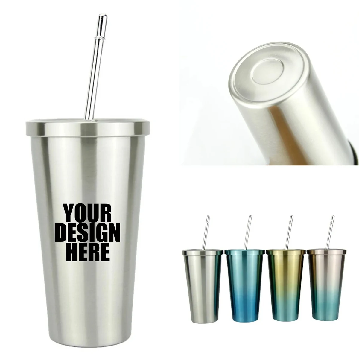 16oz Metal Cup W/ Straw 1