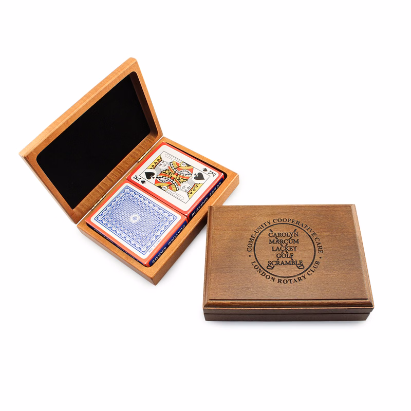 Wood Double Deck Playing Card Box with Cards, 6 x 4 1/2 x 1 1/2"