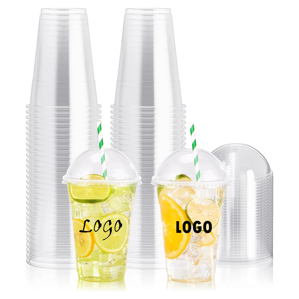 100 Pcs 16 oz Disposable Clear Cups With Dome Lids 1