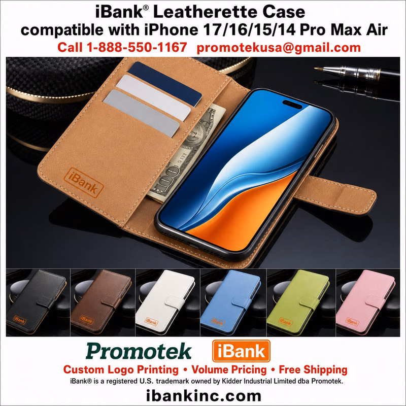 iBank ® Luxury Credit Card Holder PU Leatherette Stand Case for iPhone 16 Pro Plus
