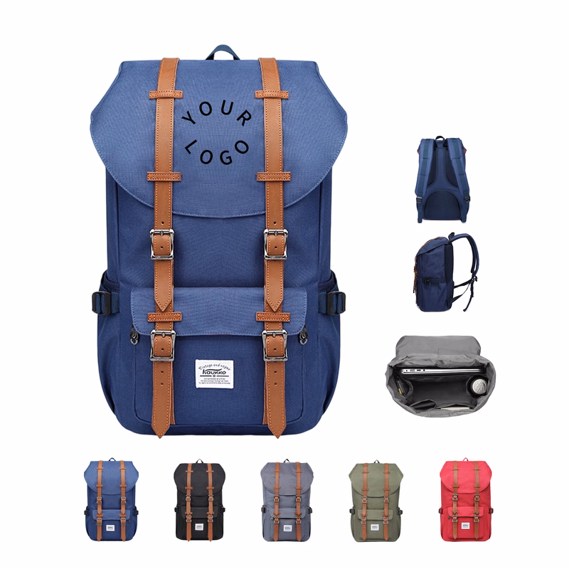 Eco Fabric Laptop Backpack With Drawcord Closure And Dual Bottle Pockets