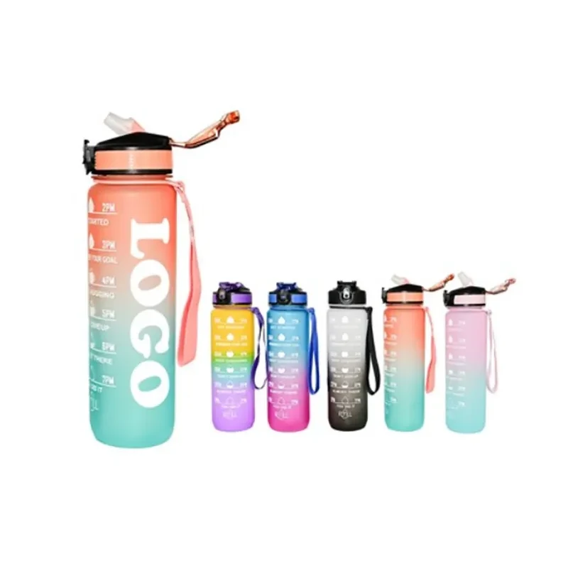 32 oz Gradient Color Water Bottle With Time Marker Straw Lid 1