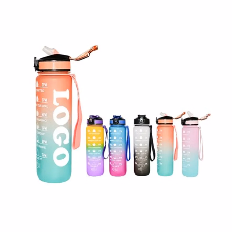 32 oz Gradient Color Water Bottle With Time Marker Straw Lid