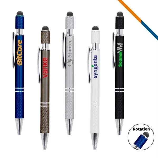 Custom 6 Inch Matte Aluminum Spin Top Stylus Ballpoint Pen — Executive Tech Promo 1