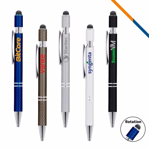 Custom 6 Inch Matte Aluminum Spin Top Stylus Ballpoint Pen — Executive Tech Promo