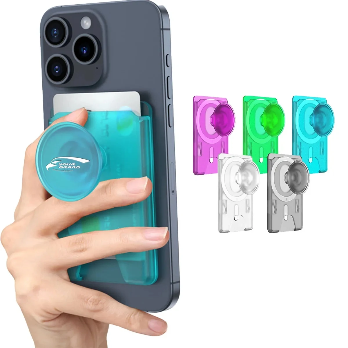 Magnetic Wallet Card Holder with Collapsible Phone Grip 1