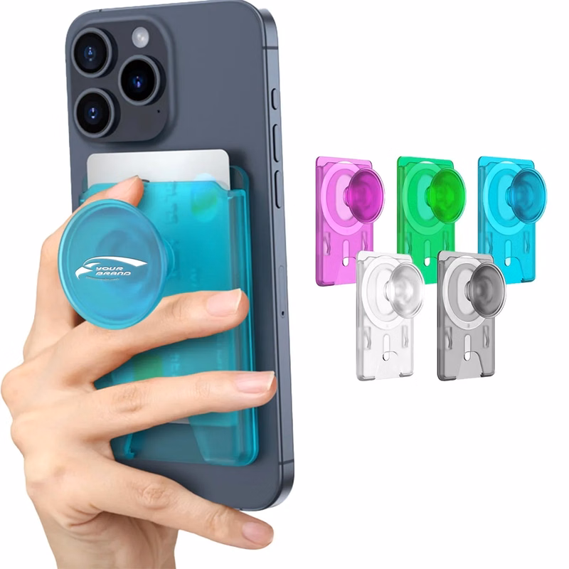 Magnetic Wallet Card Holder with Collapsible Phone Grip