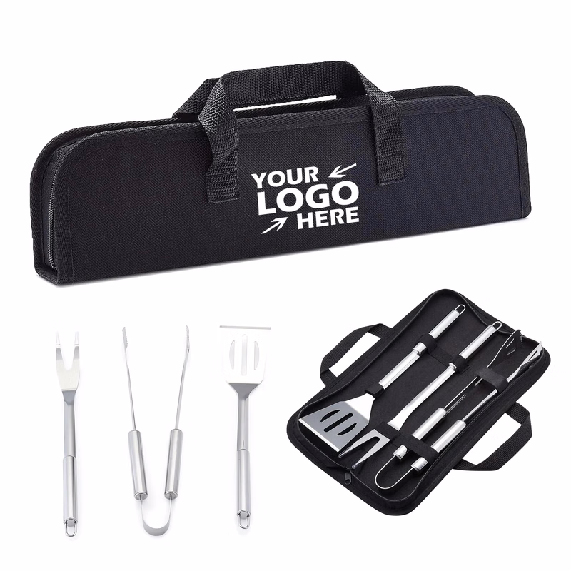 3-Piece Stainless Steel Barbeque Tool with Carry Bag
