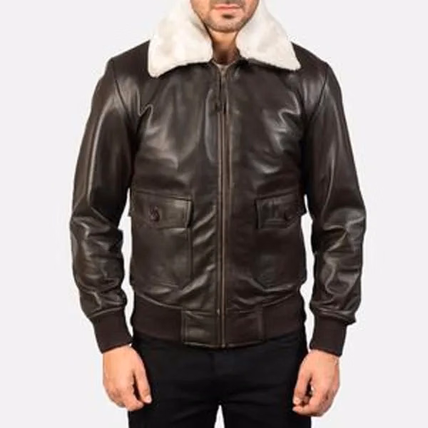Men's Windbreak Zip Up Leather Bomber With Pockets