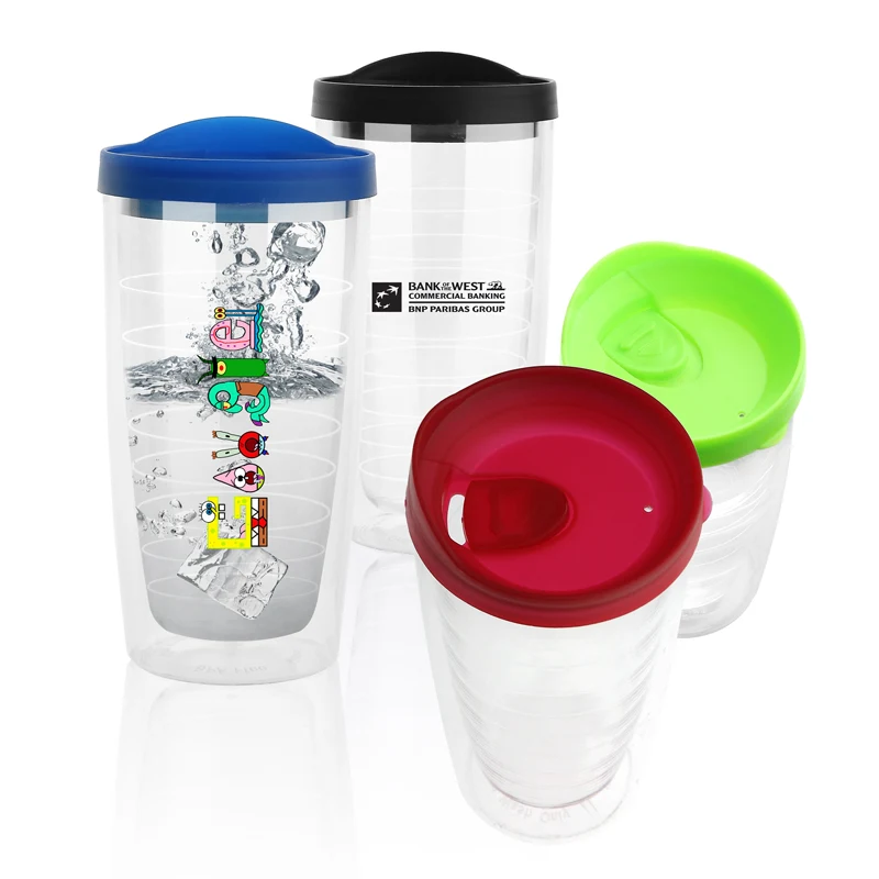 16 Oz. Newport Double-Wall Acrylic Tumbler (Clear/Red) 1