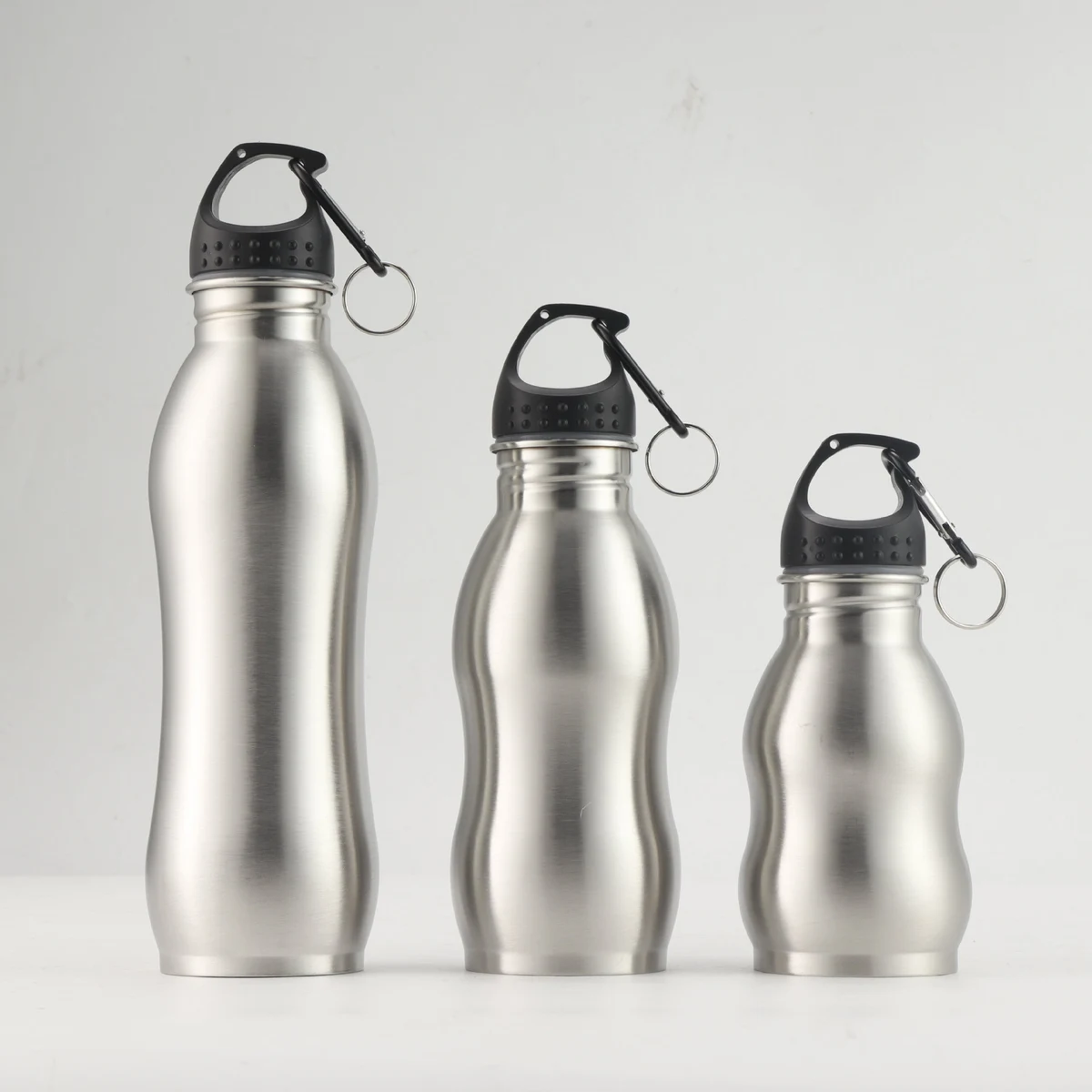 Stainless Water Bottle w/ Carabiner & Concave Grip Center 1
