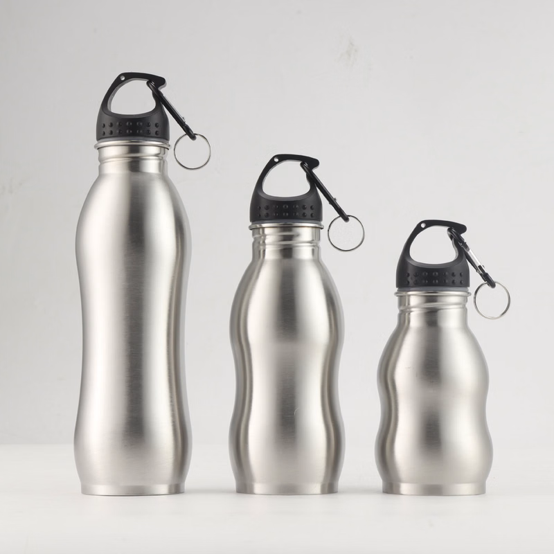 Stainless Water Bottle w/ Carabiner & Concave Grip Center