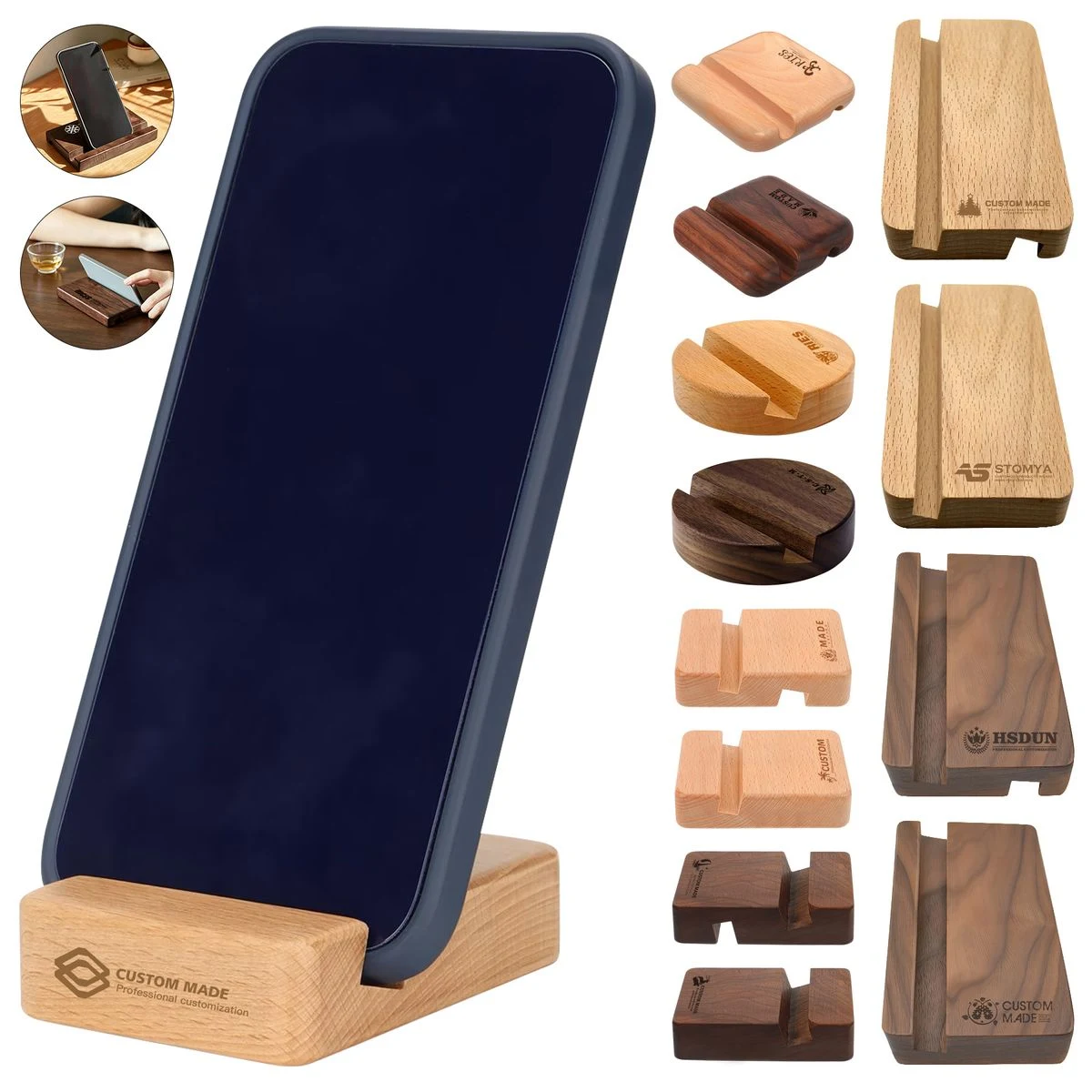 Natural Beech Wood Mobile Device Cradle 1