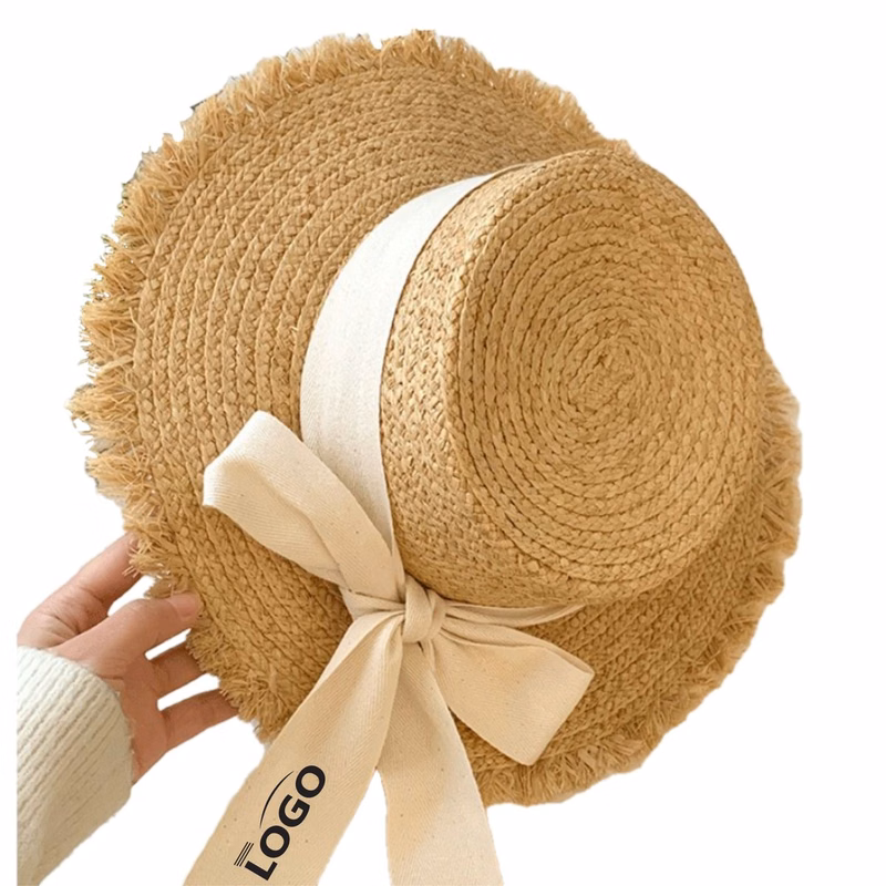 Raffia Straw Beach Hat With Imprint Ribbon