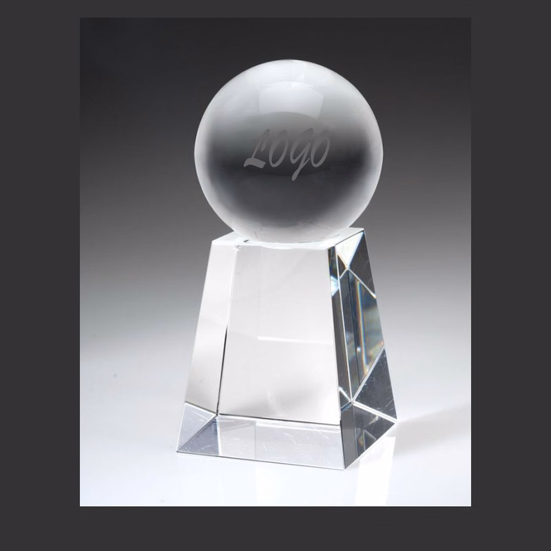 OPTICAL CRYSTAL GLAZE BALL W/CLEAR BASE AWARD (LARGE)