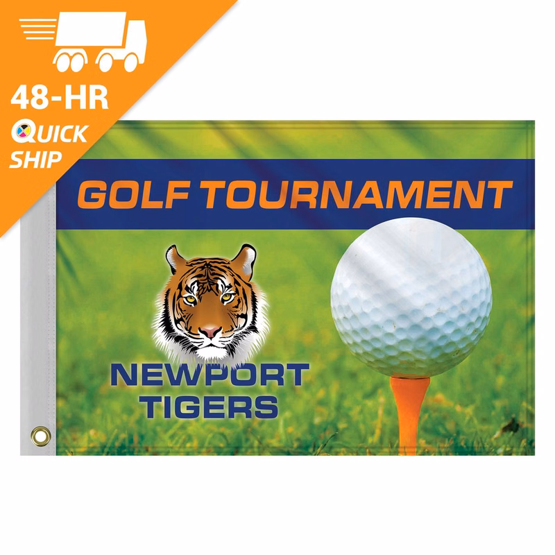 48 - Hour 14" x 20" Custom Single Reverse Knitted Polyester Golf Flag with Heading & Grommets