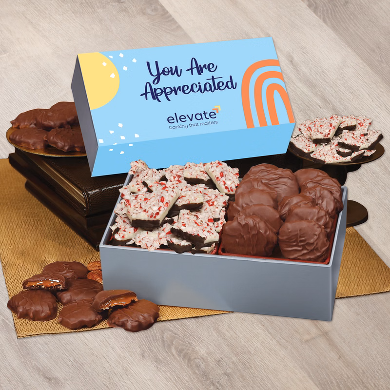 Pecan Clusters & Peppermint Bark in Gift Box with Full Color Sleeve