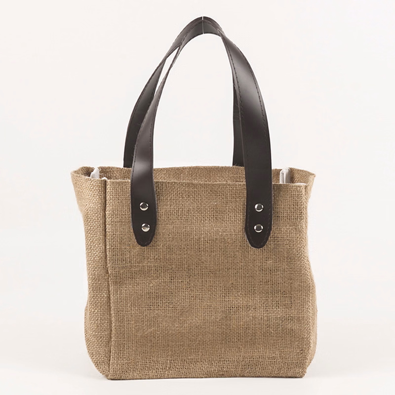 Eco Friendly Custom Bulk Leather Handle Jute Shopping Bags