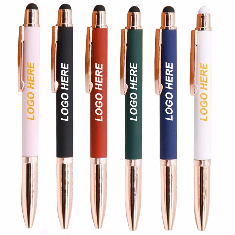 Promotional Softy Rose Gold Pen with Stylus