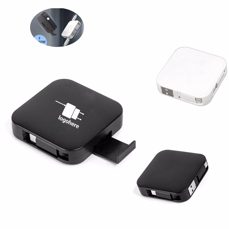 Fast Charging 65W Retractable Cable 3 in 1 with Phone Stand