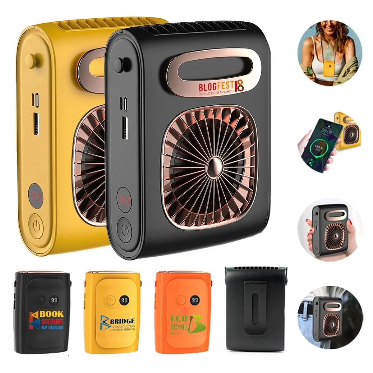 2 In 1 10000mAh USB Rechargeable Power Bank Luxury Waist Fan 1