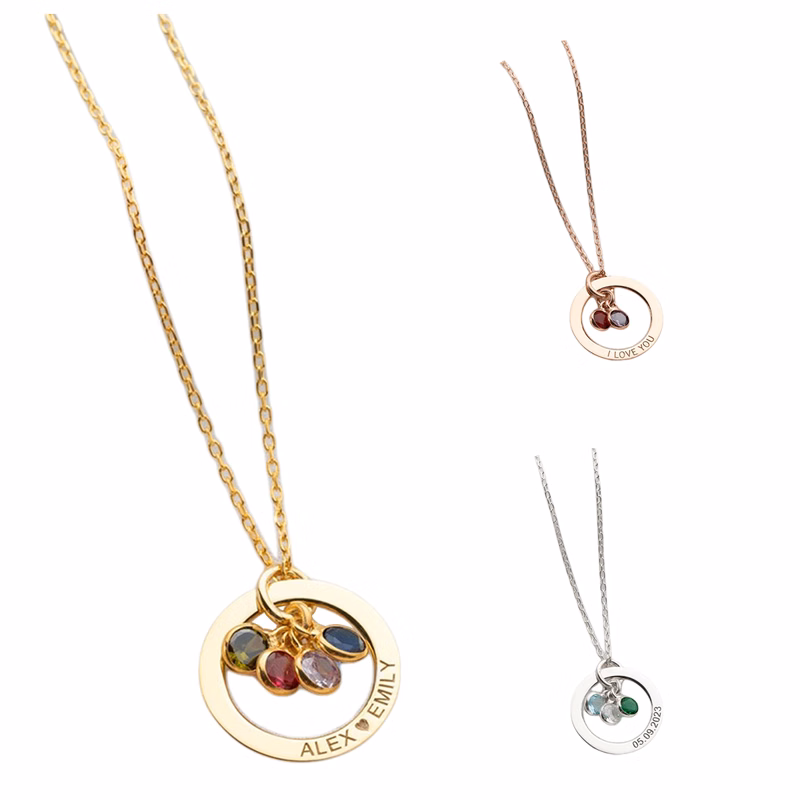 Custom Stainless Steel Birthstone Circle Necklace