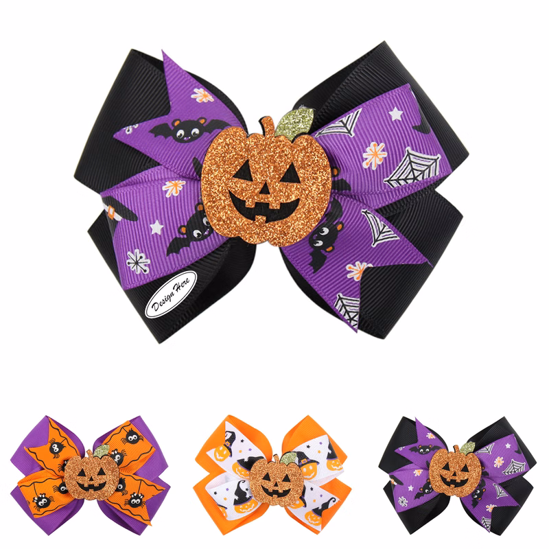 Halloween Spider Pumpkins Hair Bows Clips