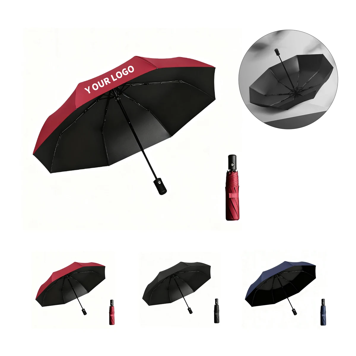 Automatic Folding Umbrella With Eight Fiberglass Ribs Dual Layer Canopy 1