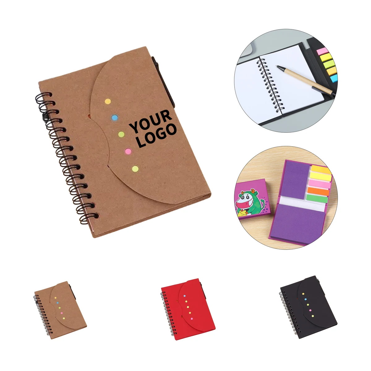 Recycled Kraft Cover Notebook With Pen And Sticky Notes 1