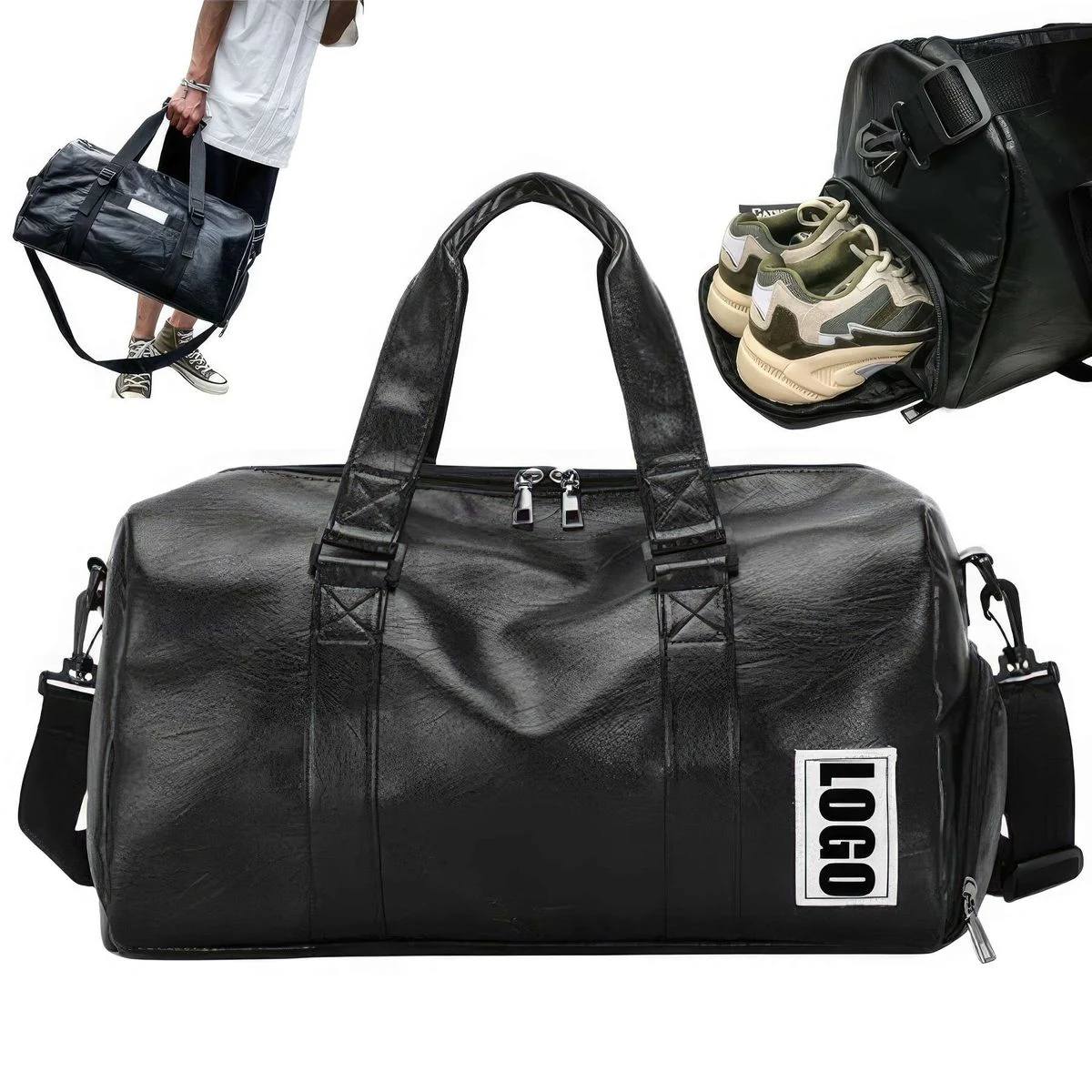 PU Leather Travel Sports Duffel Bag - Gym Yoga 1