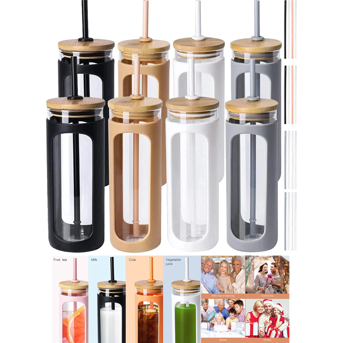20oz Glass Water Tumbler with Bamboo Lid and Straw 1