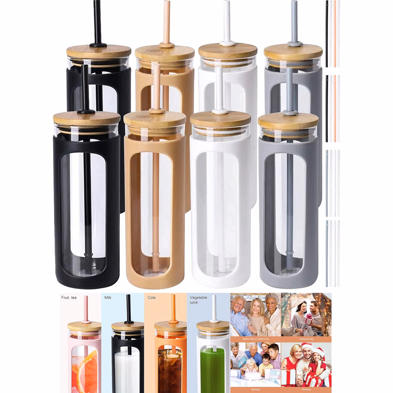 20oz Glass Water Tumbler with Bamboo Lid and Straw
