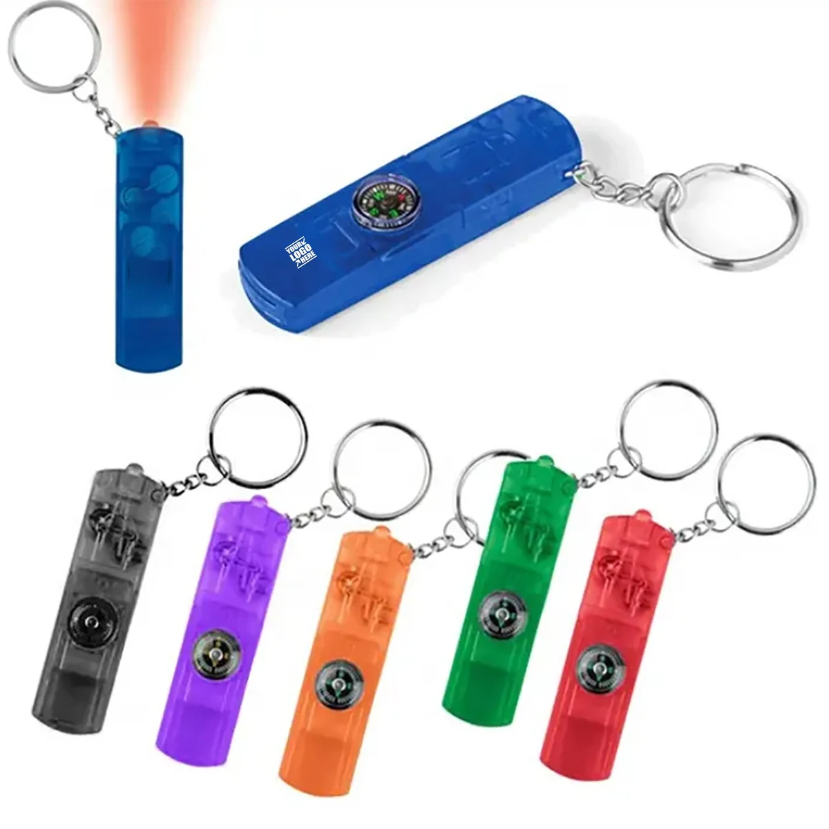 Led Flashlight Compass Whistle With Keychain 1