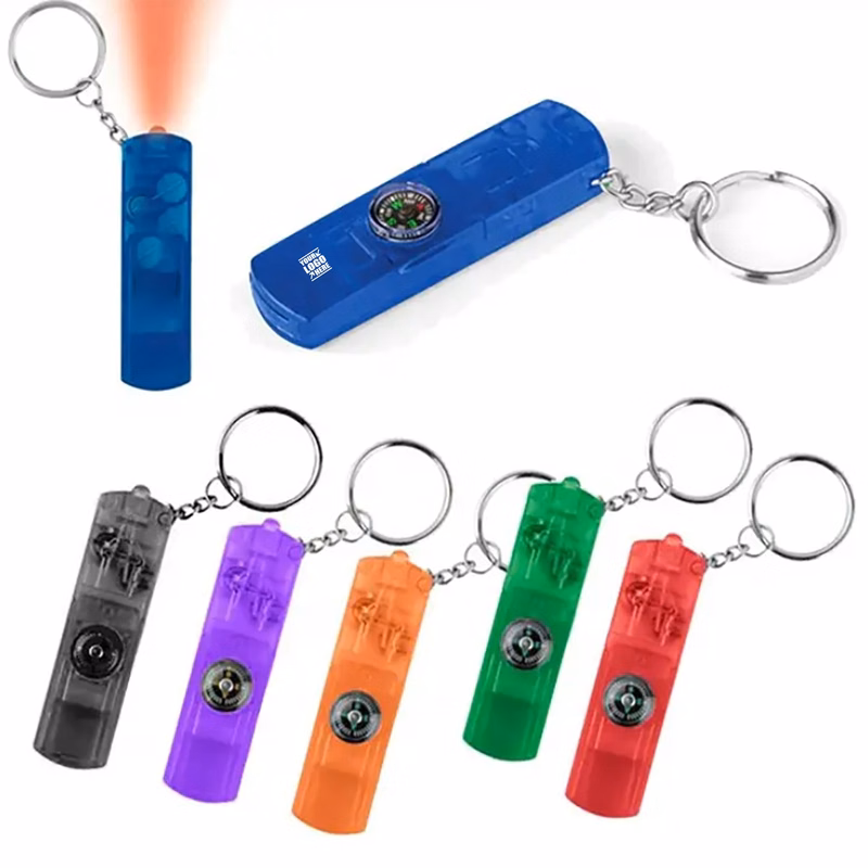 Led Flashlight Compass Whistle With Keychain