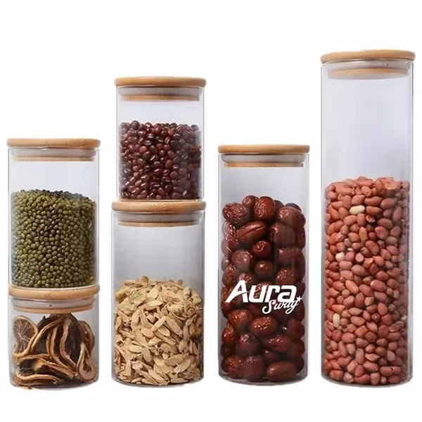 Custom 28 oz Cylindrical Glass Storage Jar with Airtight Bamboo Lid — Eco Conscious Gift