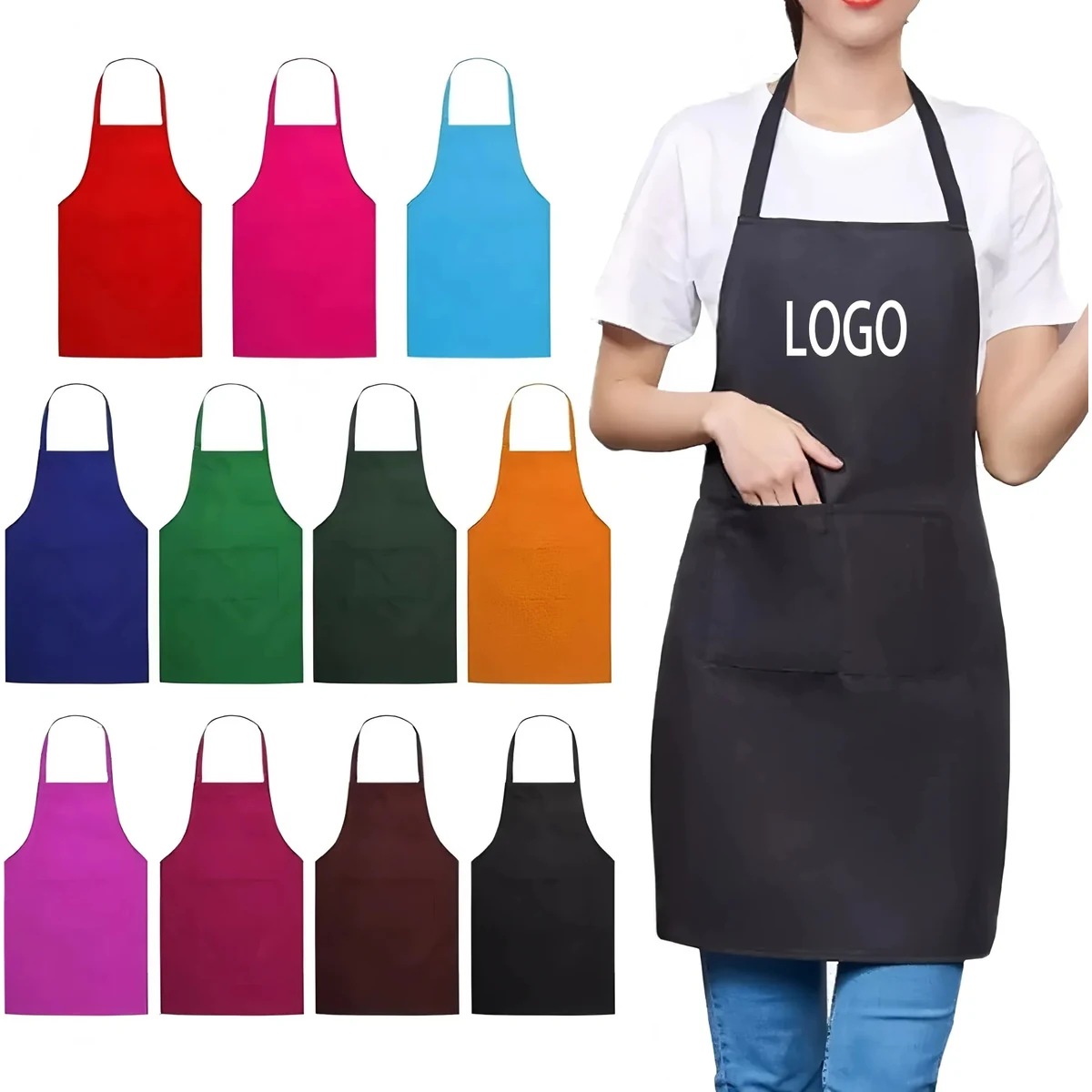 Polyester Bib Apron with 3 Pockets 1