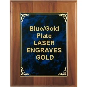 6" x 8" Cherry Finish Plaque with a Blue/Gold Aluminum High Relief Plate 1