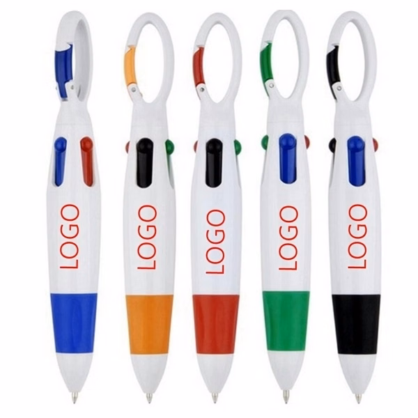 4 Color Ballpoint Pen With Carabiner Clip