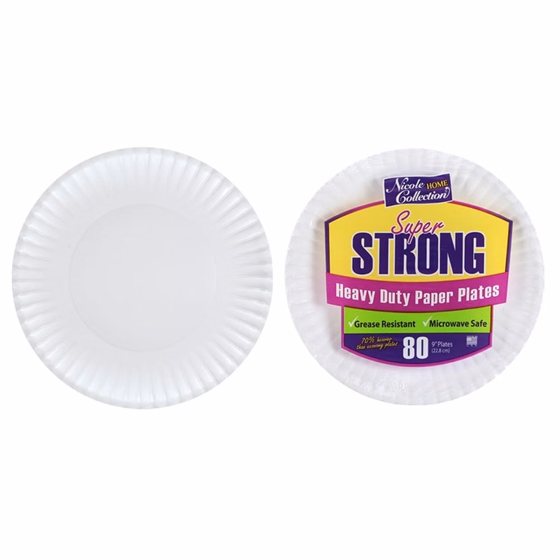 9" Paper Plates - Heavy Duty White 80 Count