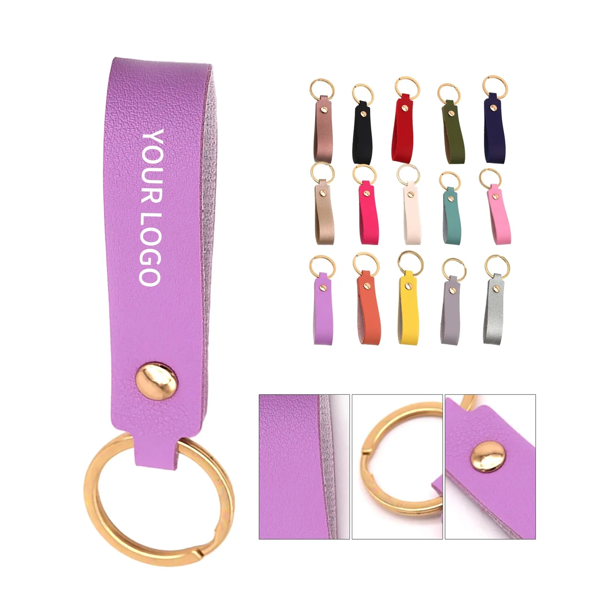 Classic Leather Keychain with Metal Ring and Custom Logo 1