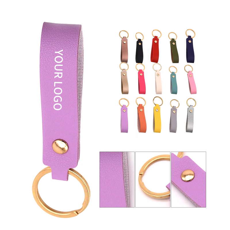 Classic Leather Keychain with Metal Ring and Custom Logo