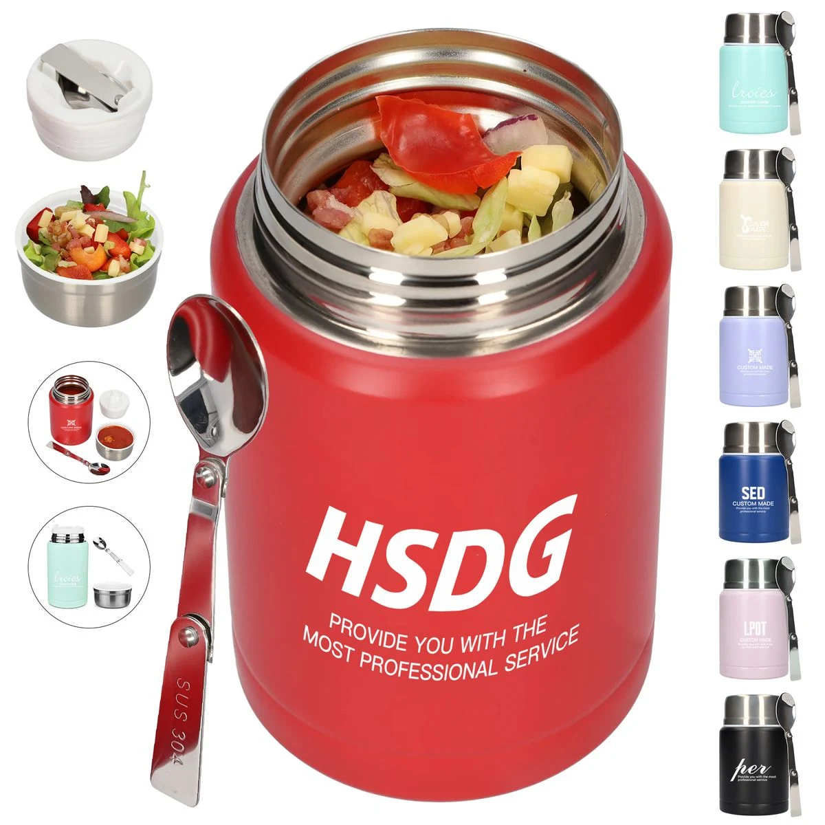 500ml Stainless Steel Vacuum Insulated Bottle Food Jar With Folding Spoon, custom water bottle with logo imprint 1